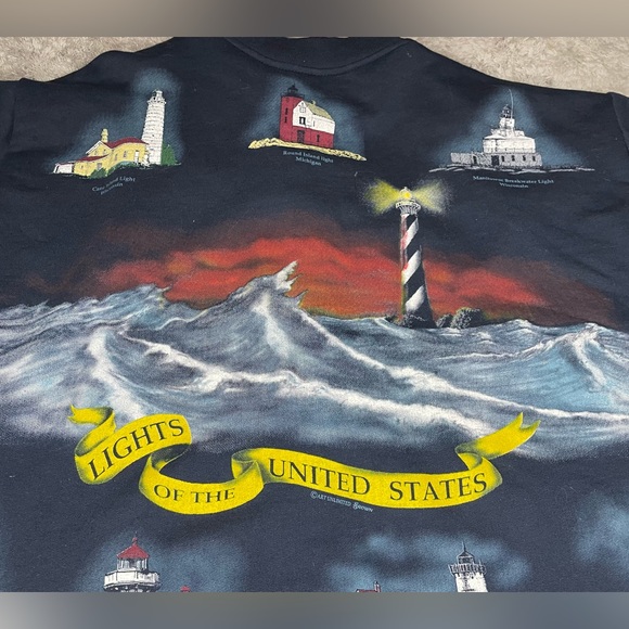 Vintage Lights of the United States Button Down Sweater Art Unlimited Size XL - Picture 8 of 11
